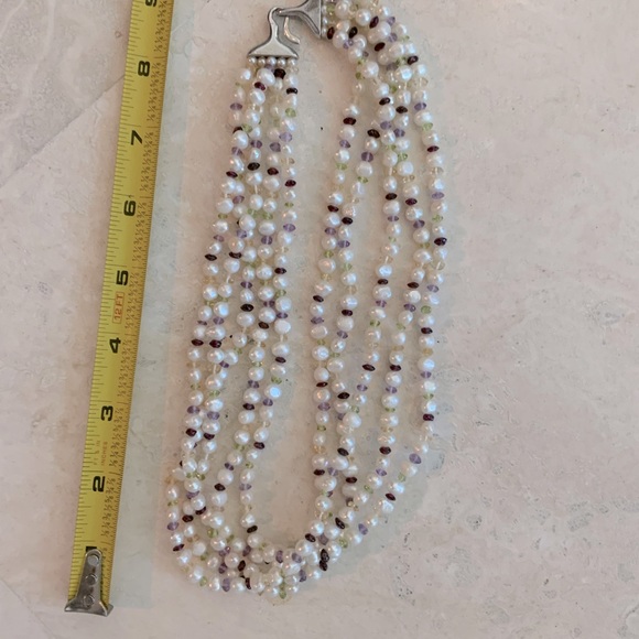 Pearls and Citrine, Amethyst, Peridot, Garnet Multi-Strand Necklace - Picture 7 of 7
